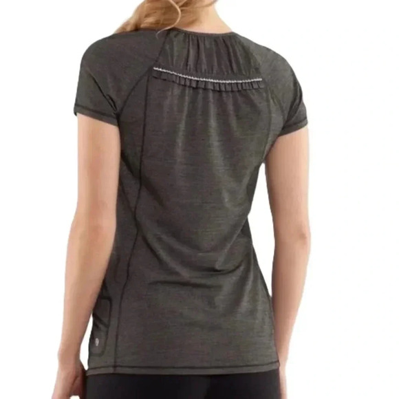 LULULEMON Black Dark Grey Ruffle Run: Wild Short  Sleeve Tech Tee Size 12 - Picture 2 of 14